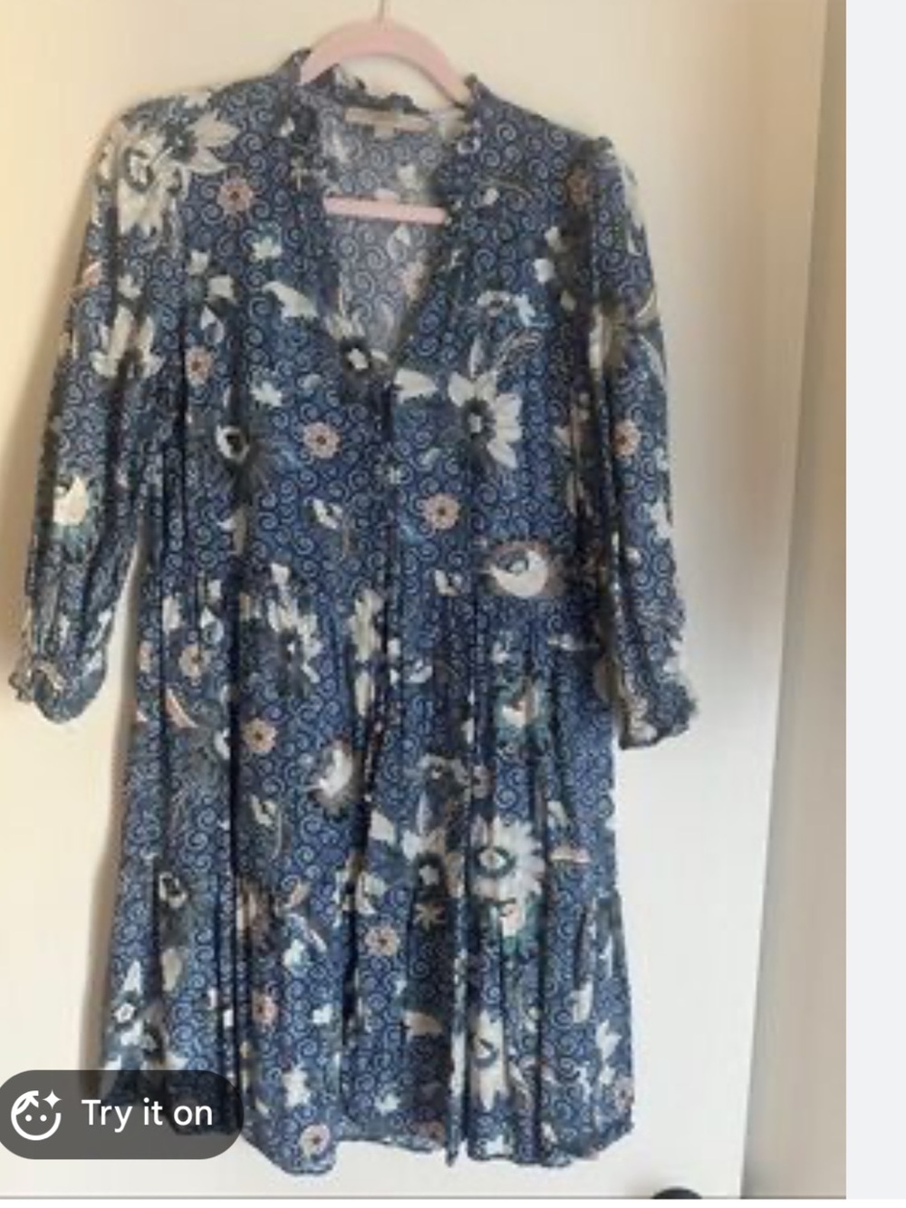 LOFT Blue Floral-Paisley V-Neck Dress